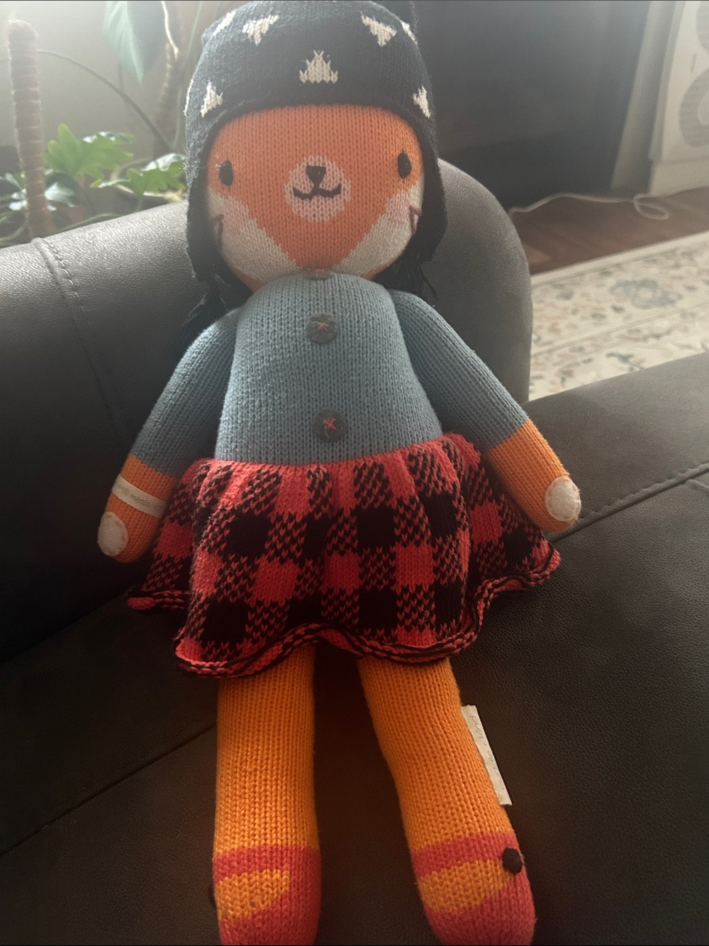 Plush Fox Doll in Orange, Blue & Red Plaid Skirt by Cuddle + Kind.